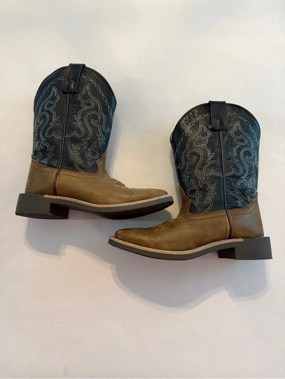 Kids Two-Tone Western Boots in Brown and Navy